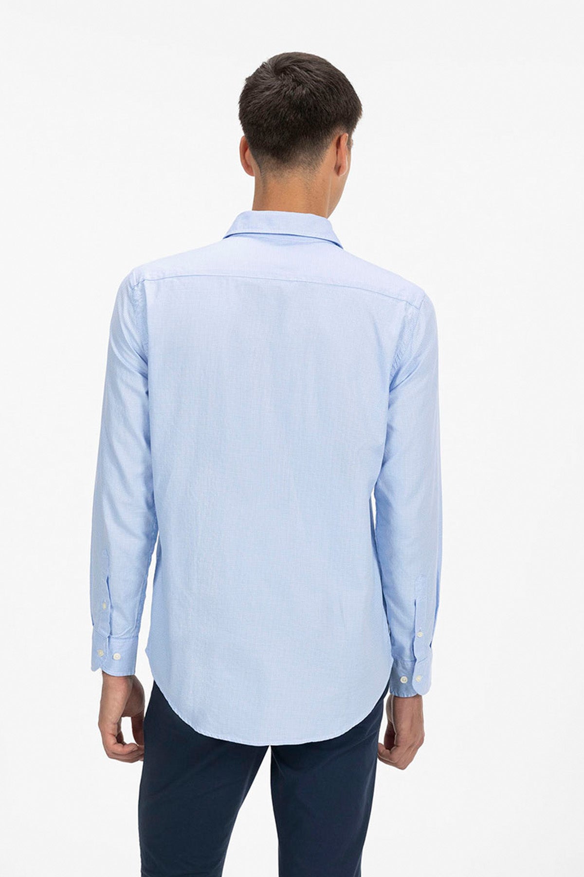 CAMISA PATA DE GALLO OXFORD AZUL CELESTE