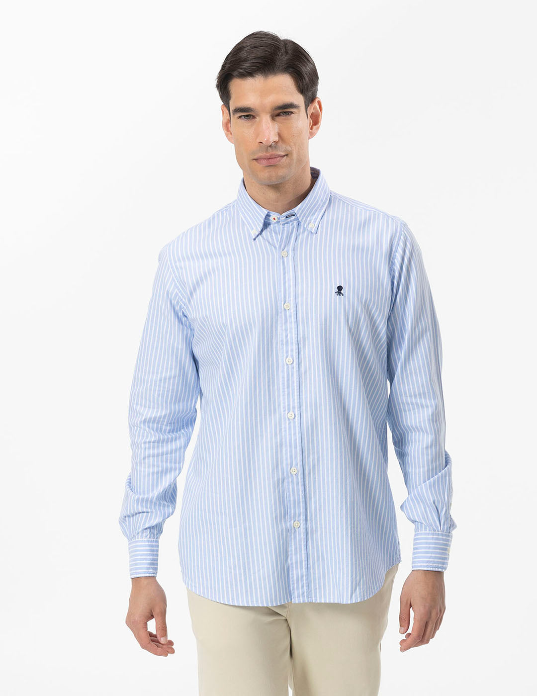 CAMISA BOTÓN OXFORD RAYAS AZUL CELESTE