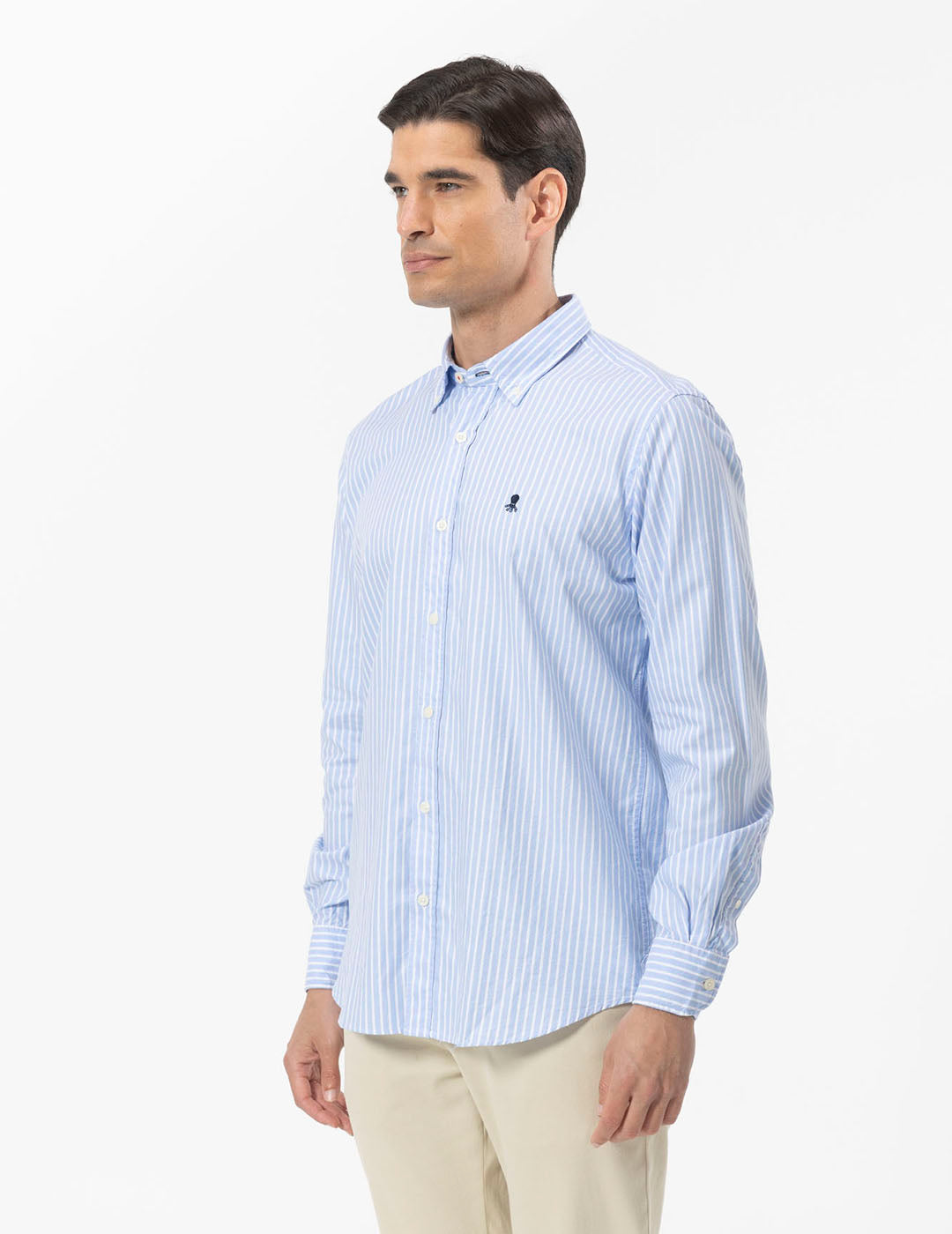 CAMISA BOTÓN OXFORD RAYAS AZUL CELESTE