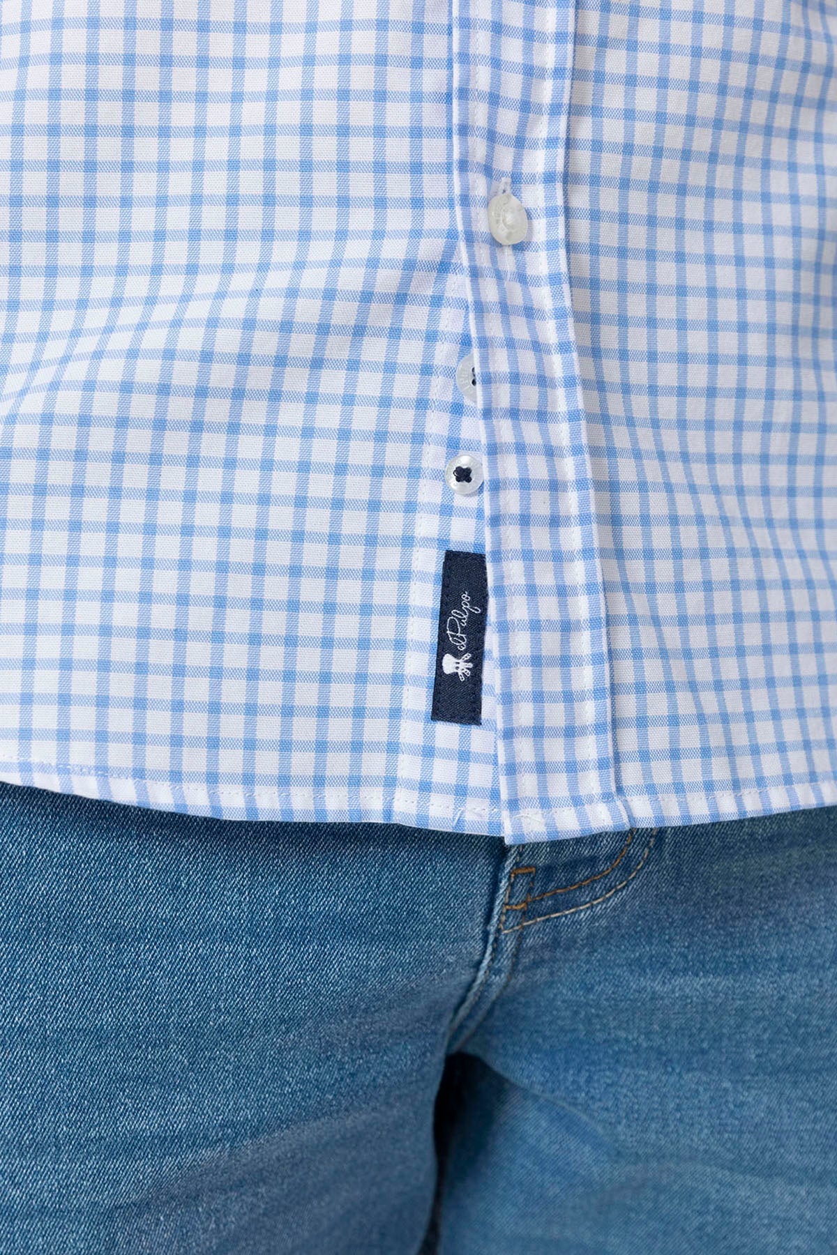 CAMISOLA OXFORD VICHY AZUL GOLA ITALIANA