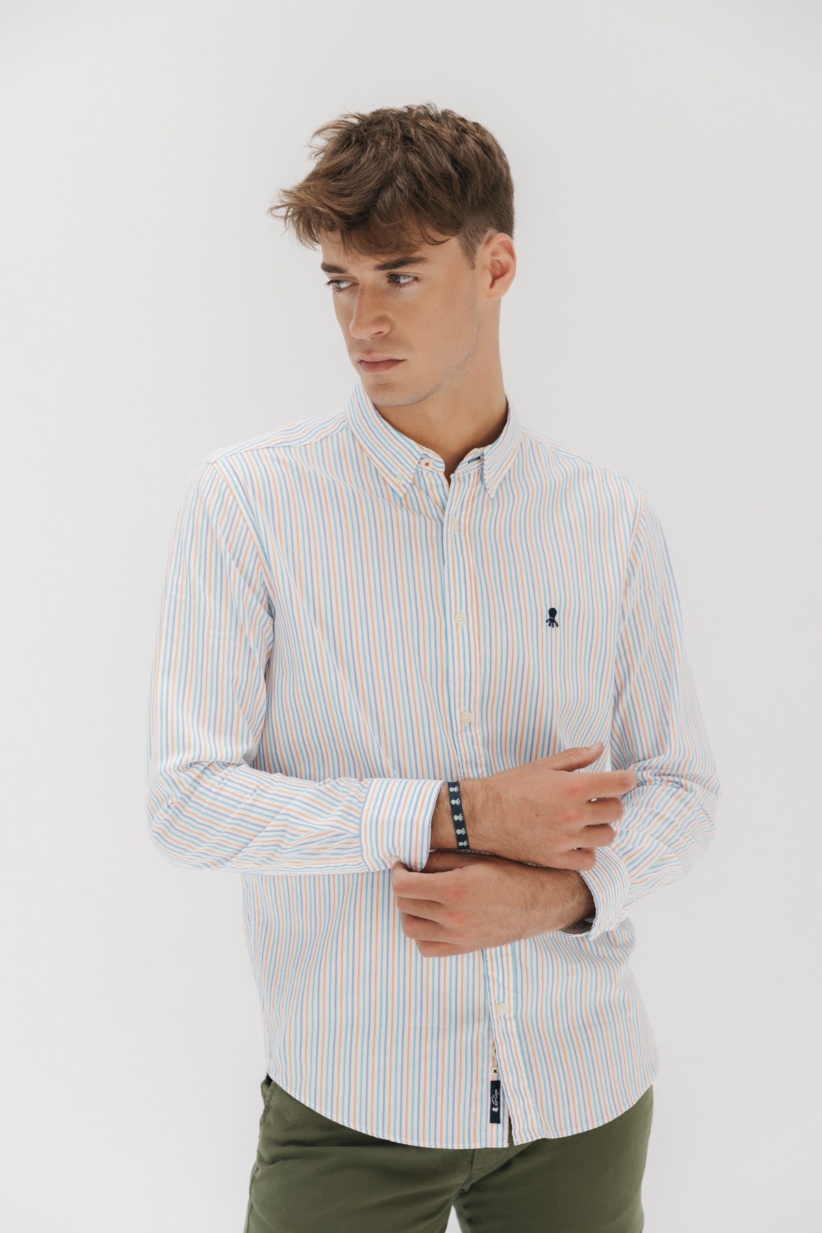 OXFORD SHIRT WITH BUTTON COLLAR AND ORANGE MULTICOLOR STRIPES