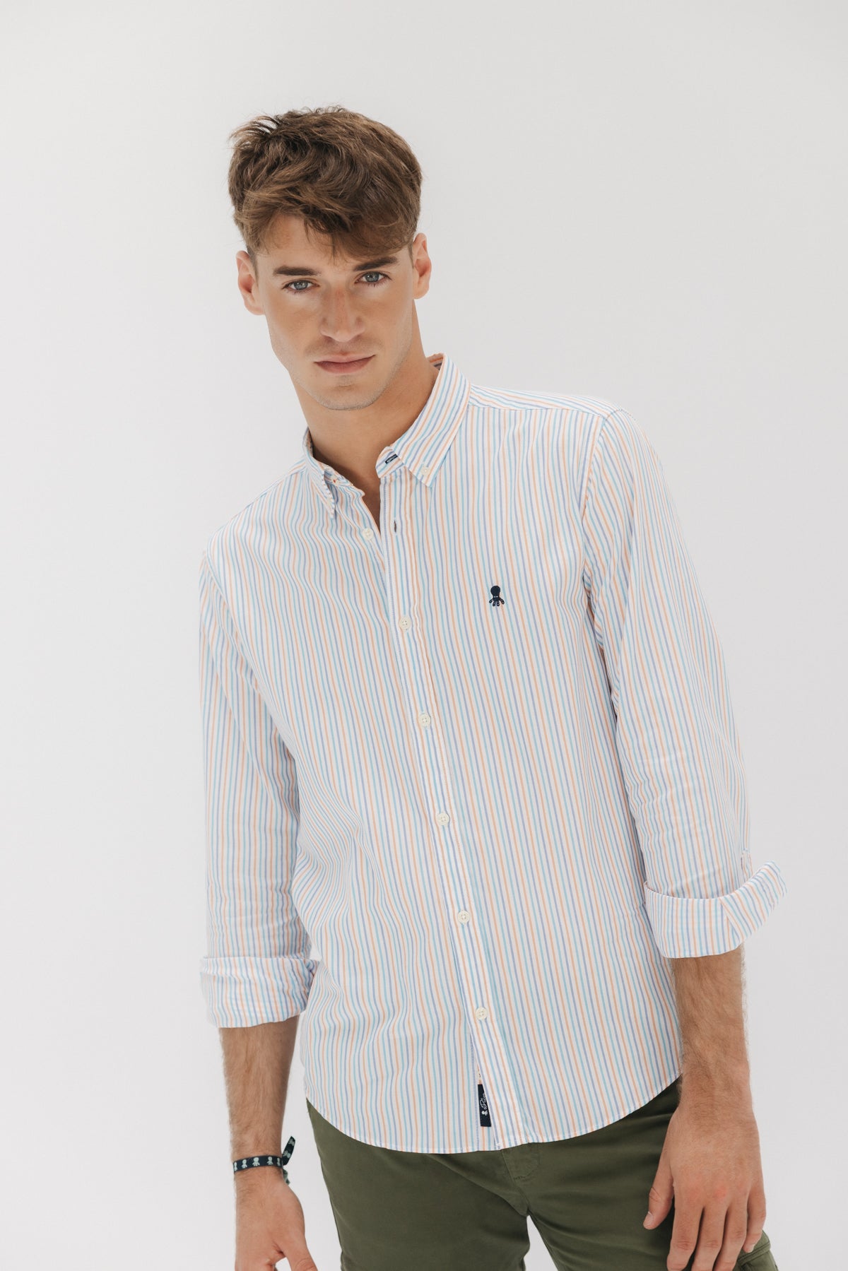 OXFORD SHIRT WITH BUTTON COLLAR AND ORANGE MULTICOLOR STRIPES