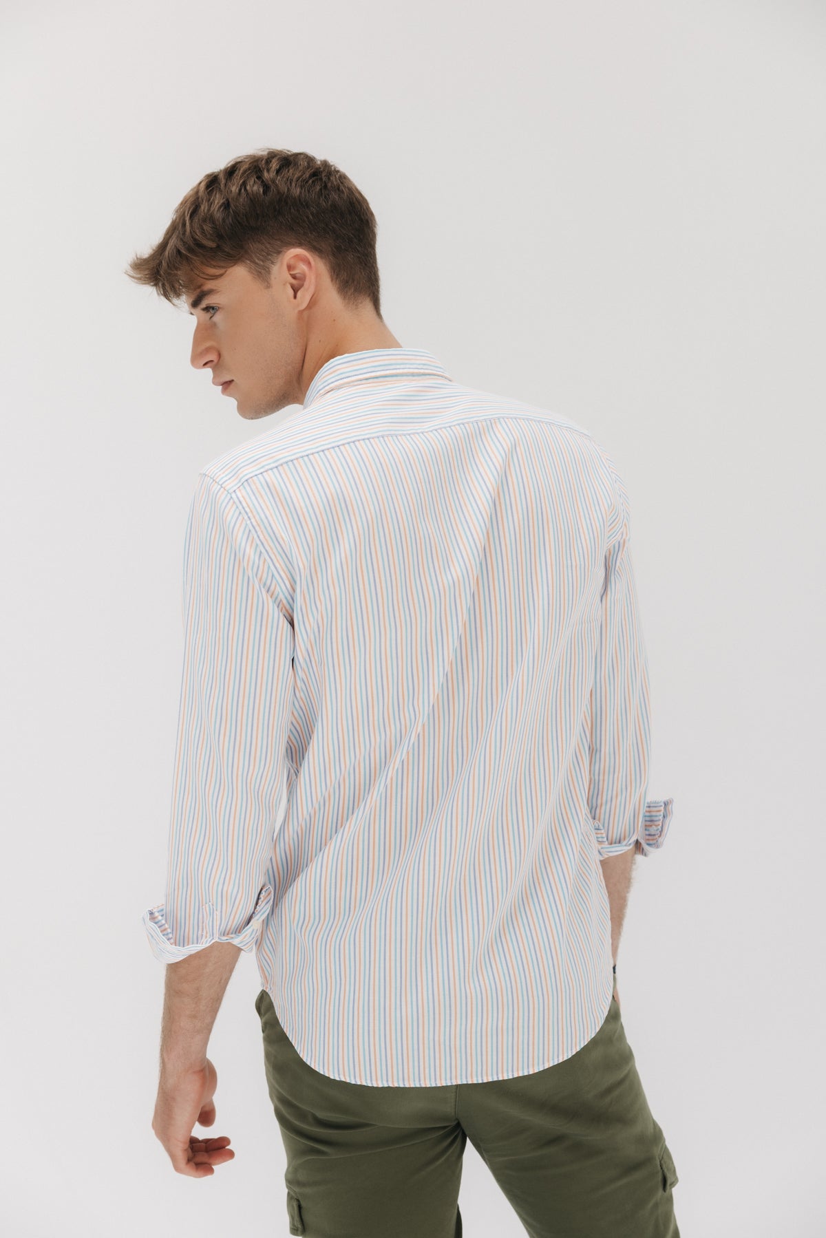 OXFORD SHIRT WITH BUTTON COLLAR AND ORANGE MULTICOLOR STRIPES