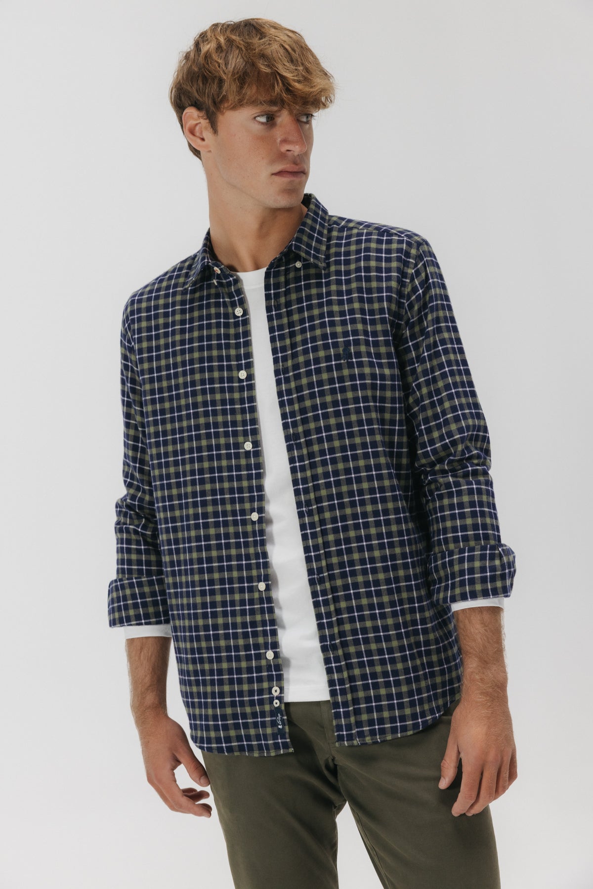 CAMISA CASUAL FRANELA CUADRO VERDE