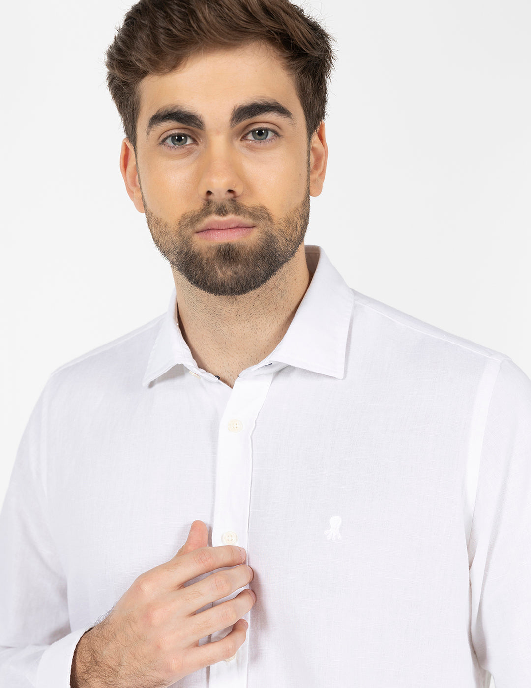 CAMISA LINO Y ALGODÓN LOGO BLANCO PURO