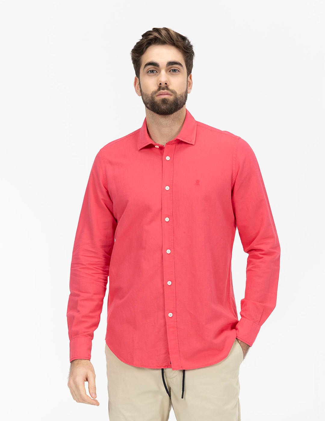 CAMISA LINO Y ALGODÓN LOGO FUCSIA