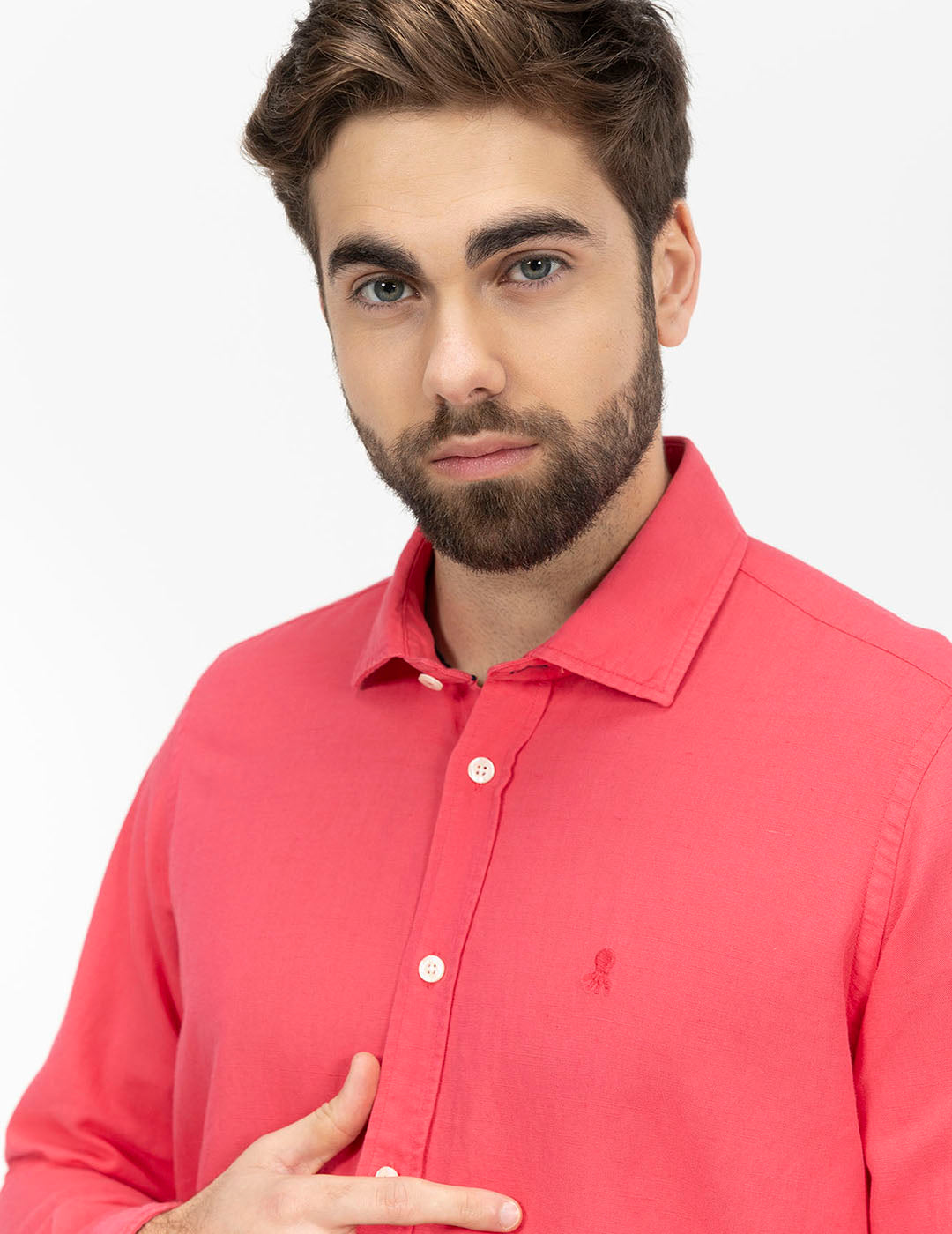 CAMISA LINO Y ALGODÓN LOGO FUCSIA