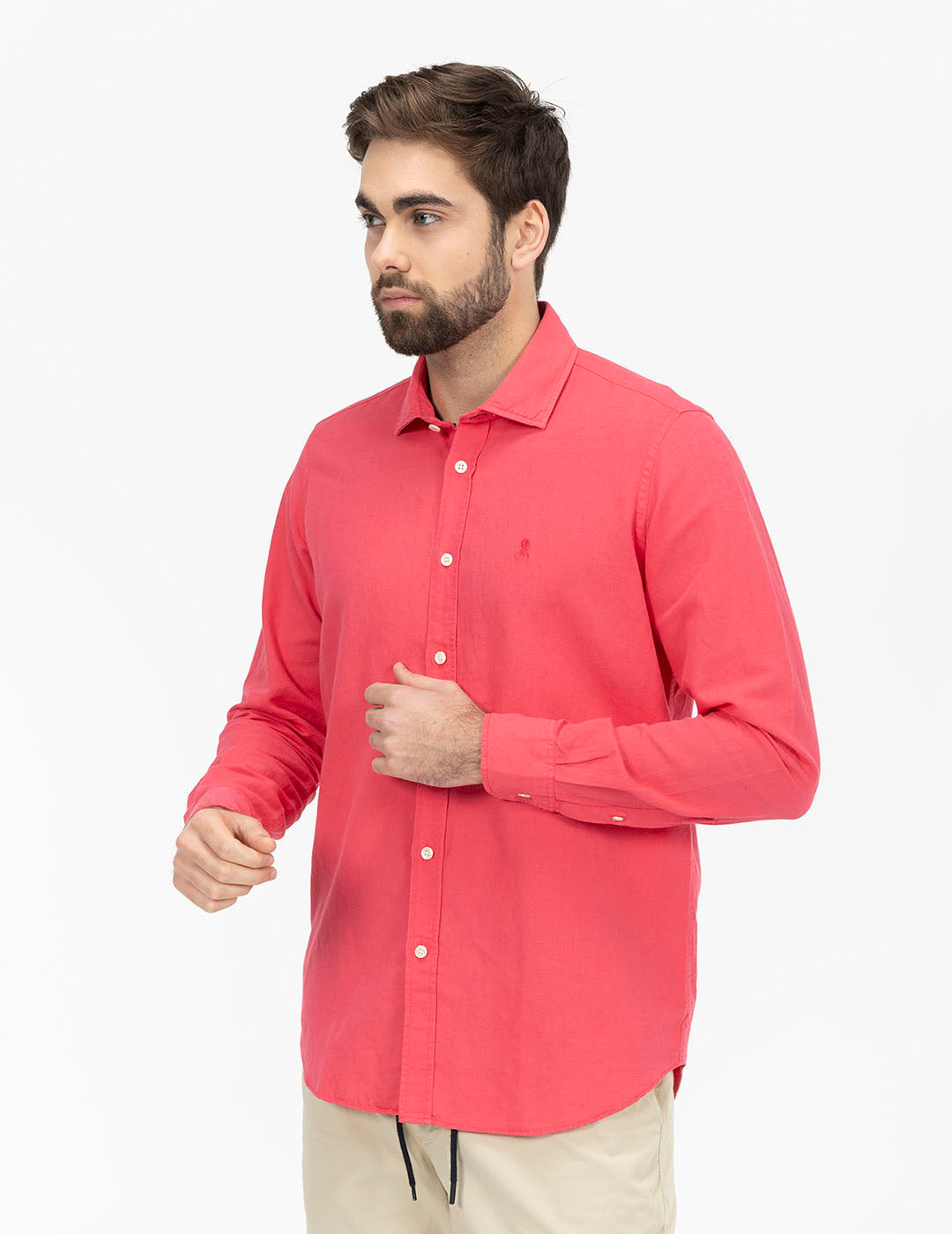 CAMISA LINO Y ALGODÓN LOGO FUCSIA