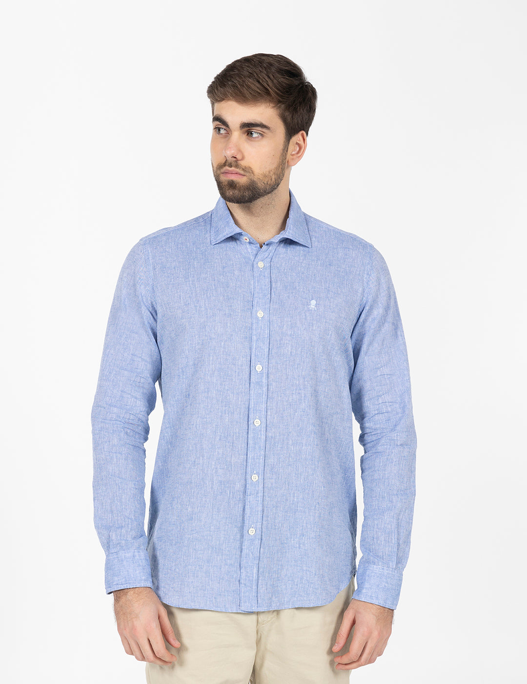 CAMISA LINO Y ALGODÓN LOGO AZUL MARINO DELAVÉ