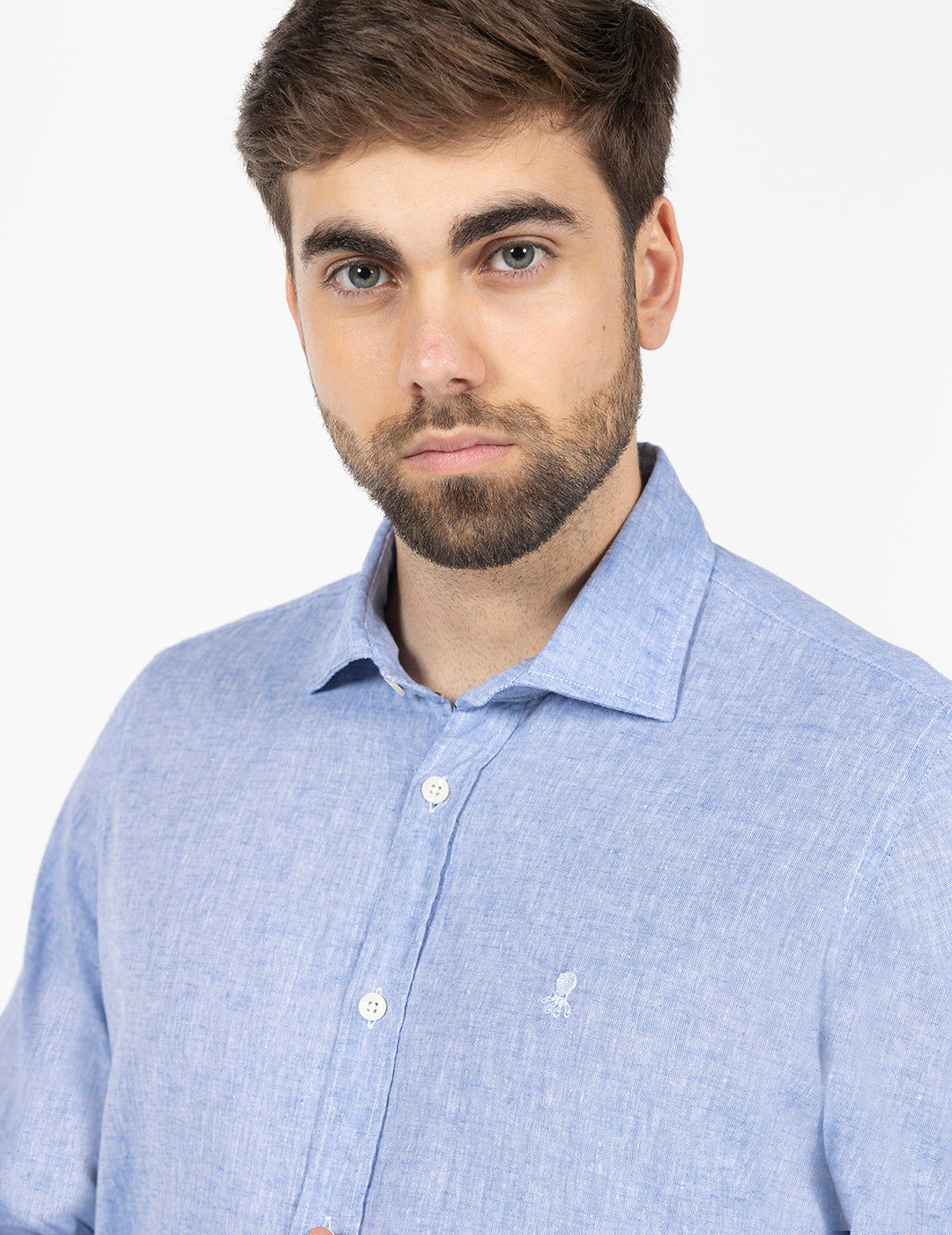 DELAVÉ NAVY BLUE LOGO LINEN AND COTTON SHIRT