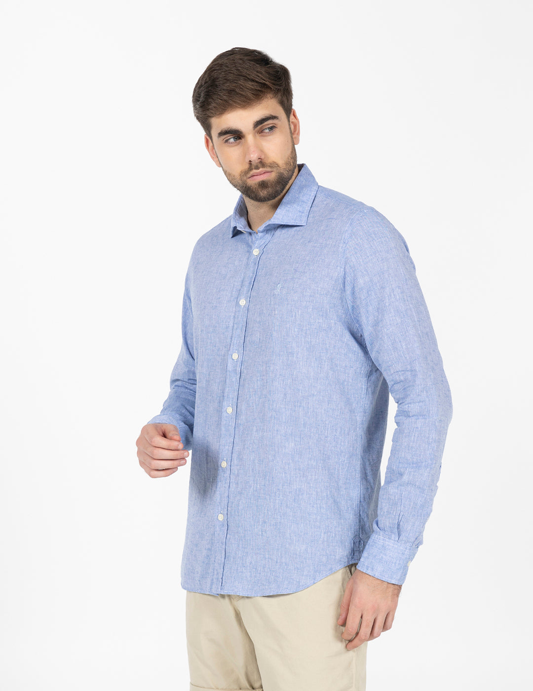 DELAVÉ NAVY BLUE LOGO LINEN AND COTTON SHIRT