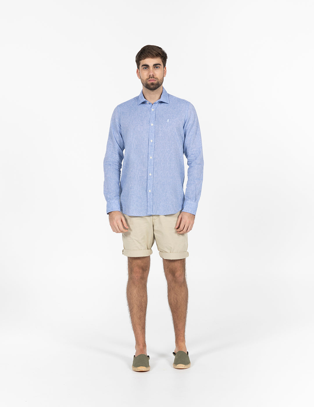 DELAVÉ NAVY BLUE LOGO LINEN AND COTTON SHIRT
