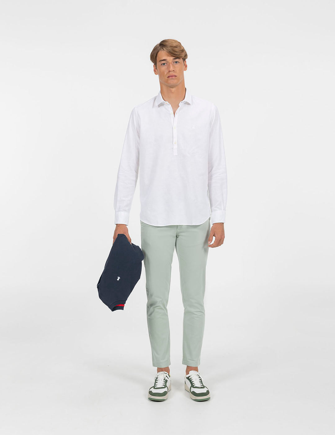 CAMISA POLERA LINO Y ALGODÓN BLANCO PURO