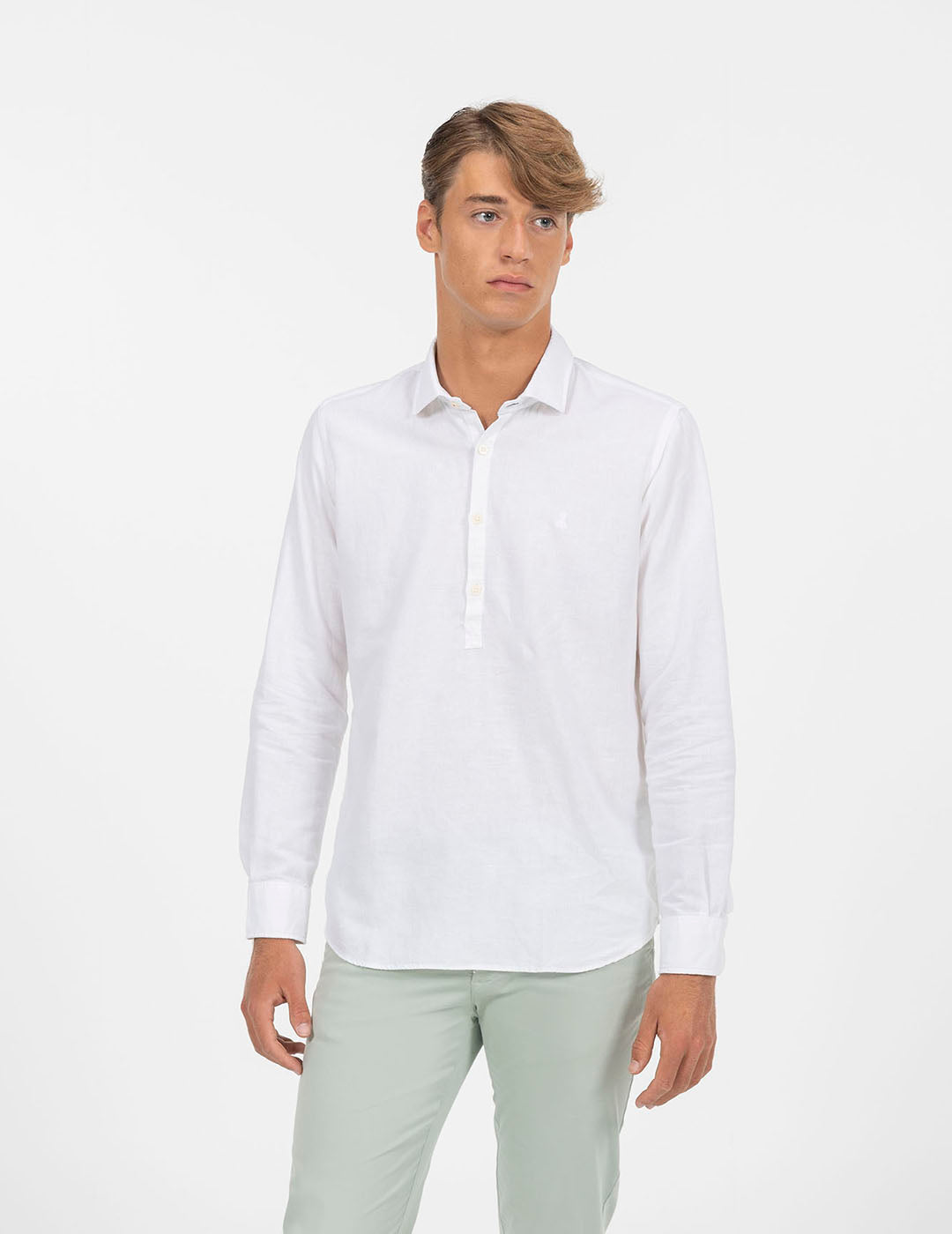CAMISOLA POLO DE LINHO E ALGODÃO BRANCO PURO