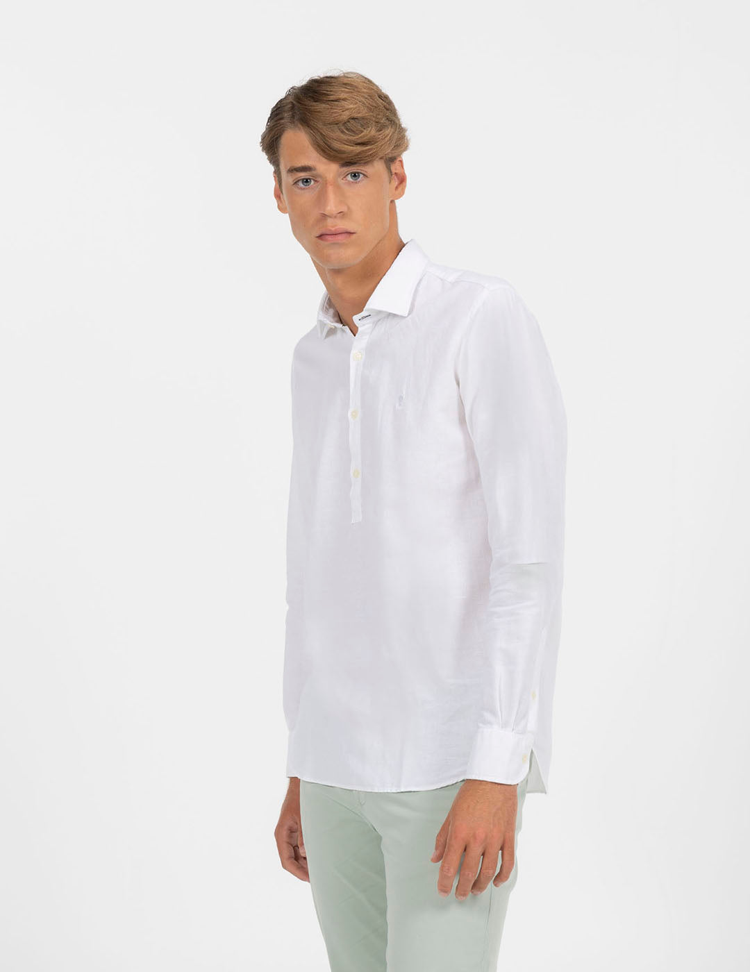 CAMISOLA POLO DE LINHO E ALGODÃO BRANCO PURO