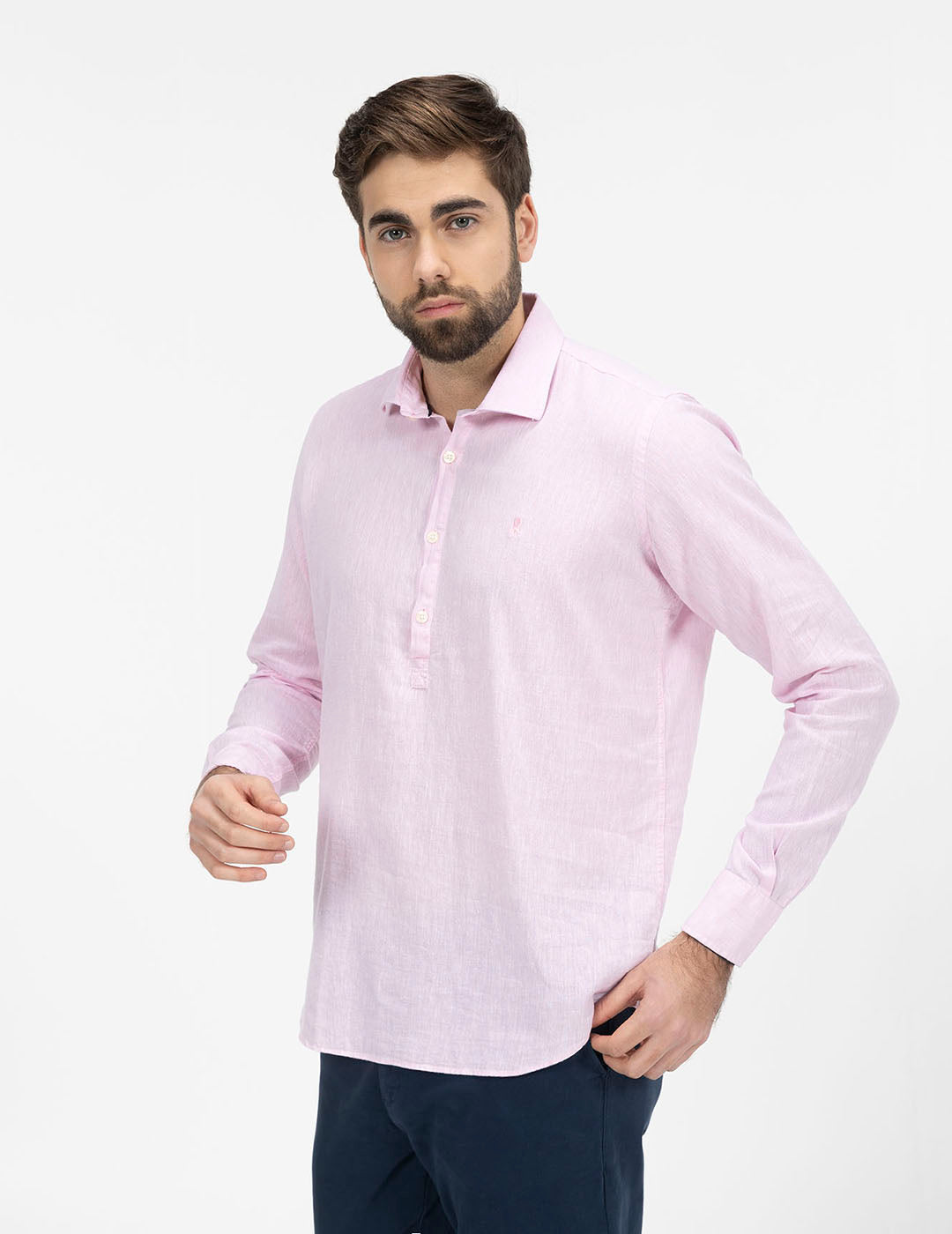 CAMISA POLERA LINO Y ALGODÓN ROSA BEBÉ