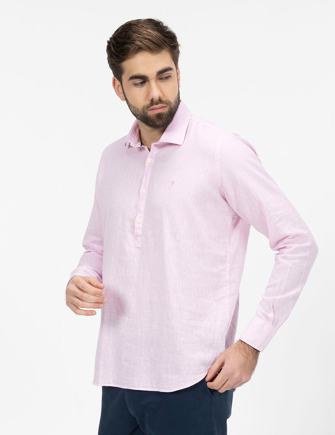 CAMISA POLERA LINO Y ALGODÓN ROSA BEBÉ