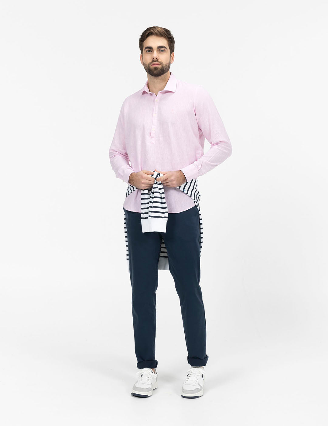 CAMISA POLERA LINO Y ALGODÓN ROSA BEBÉ