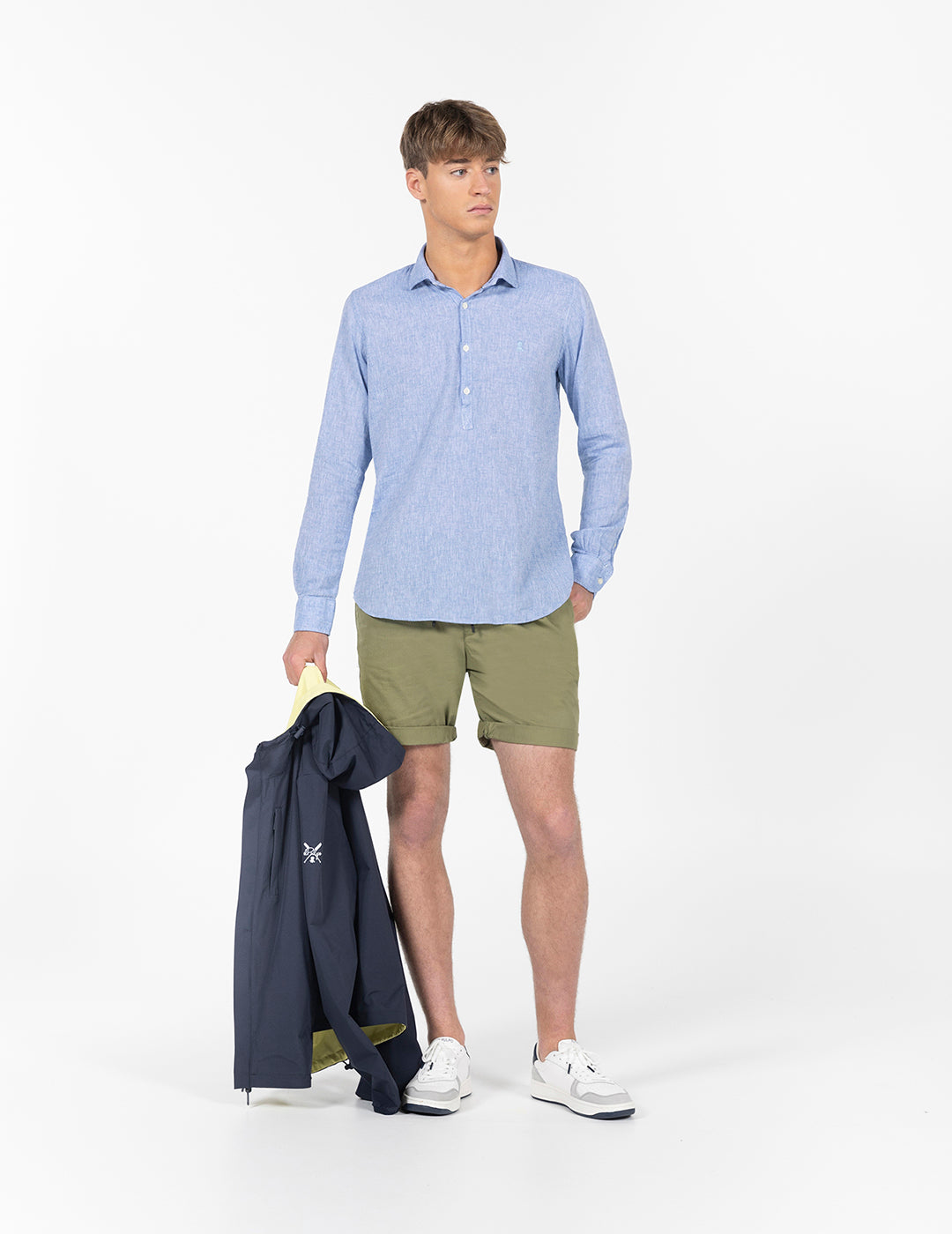 CAMISA POLERA LINO Y ALGODÓN AZUL MARINO DELAVÉ