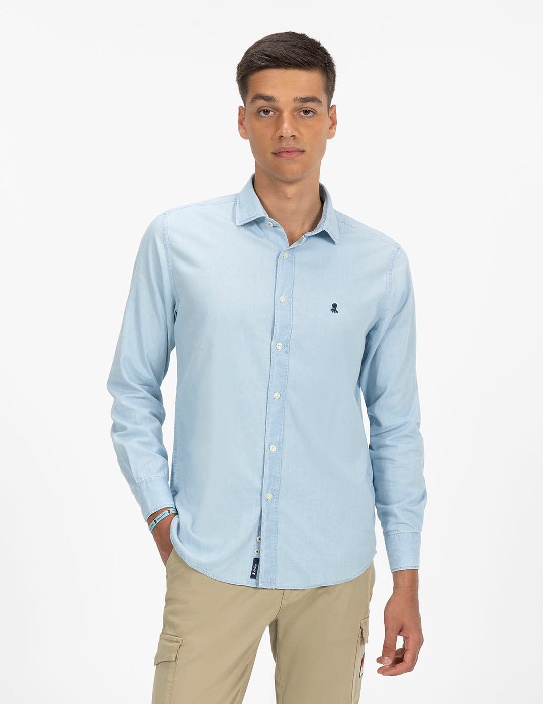 CAMISA BÁSICA DENIM ÍNDIGO BLEACH