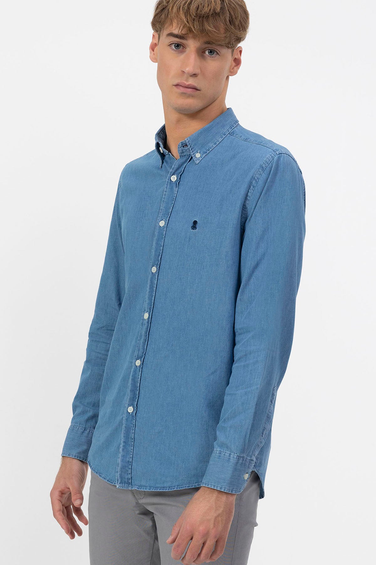 CAMISA JEANS STONE WASHED INDIGO ESCURO