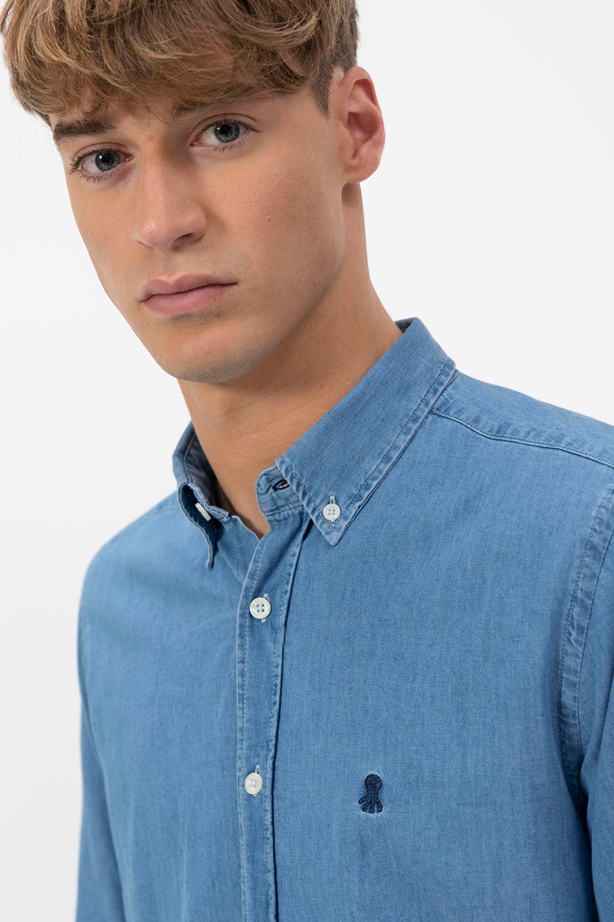 CAMISA JEANS STONE WASHED INDIGO ESCURO