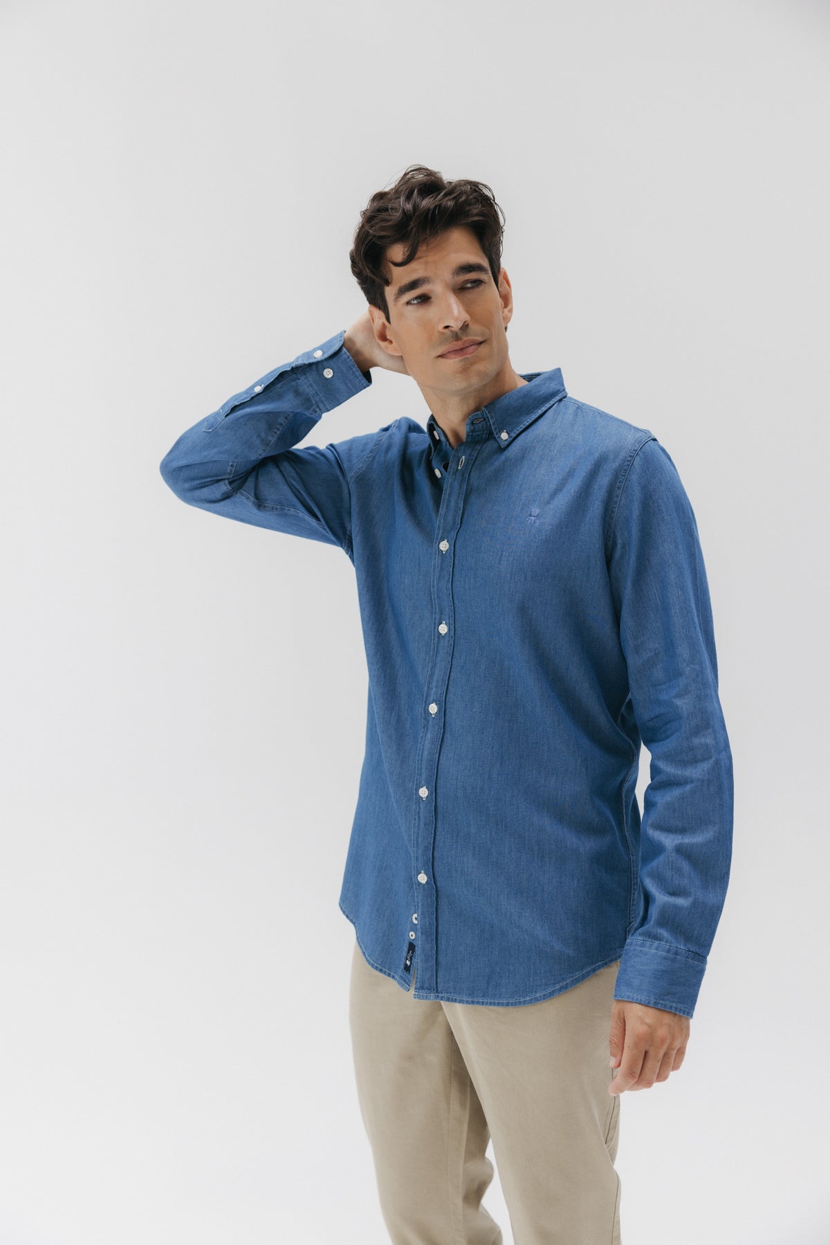 Camisa casual denim stone azul medio