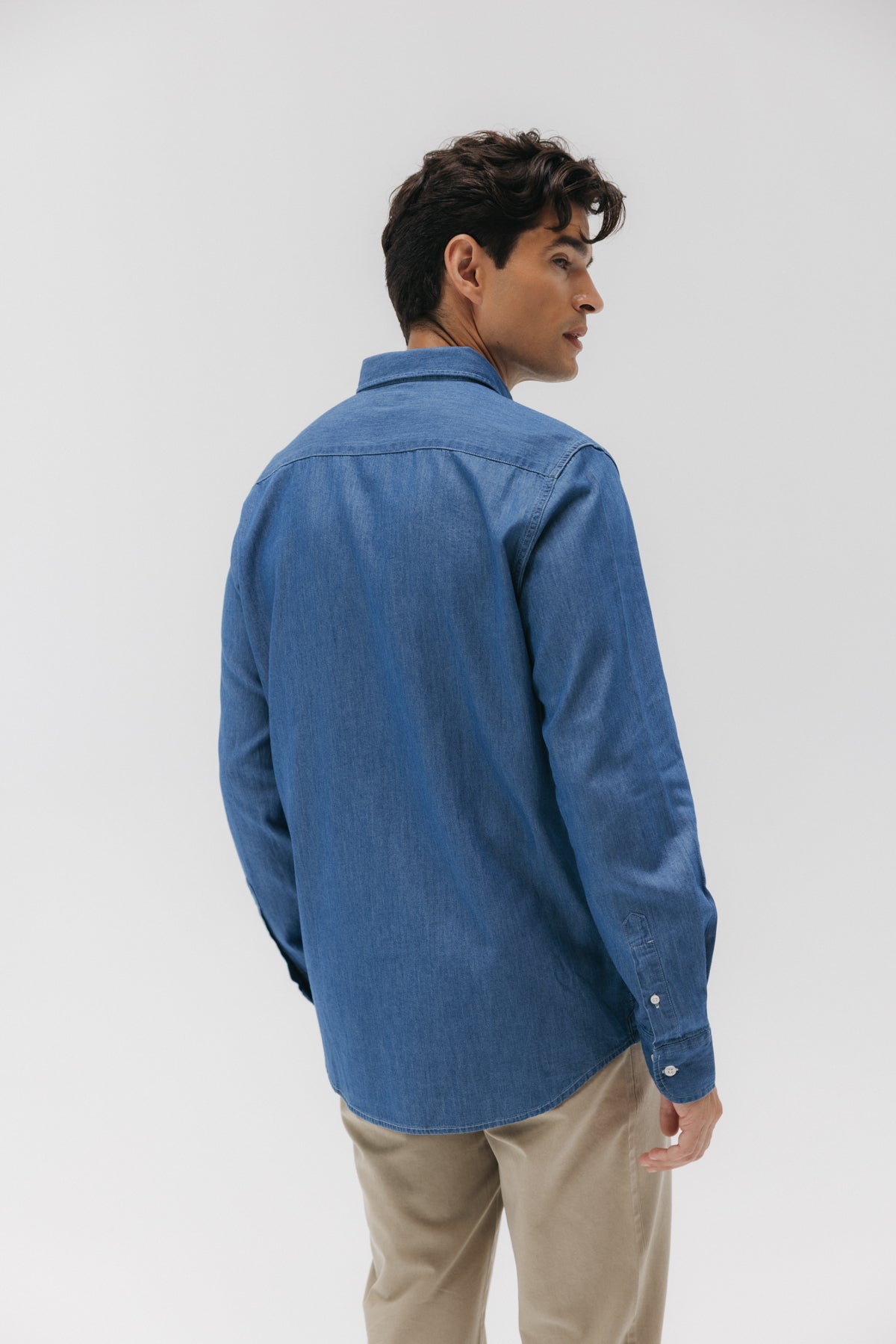 Camisa casual denim stone azul medio