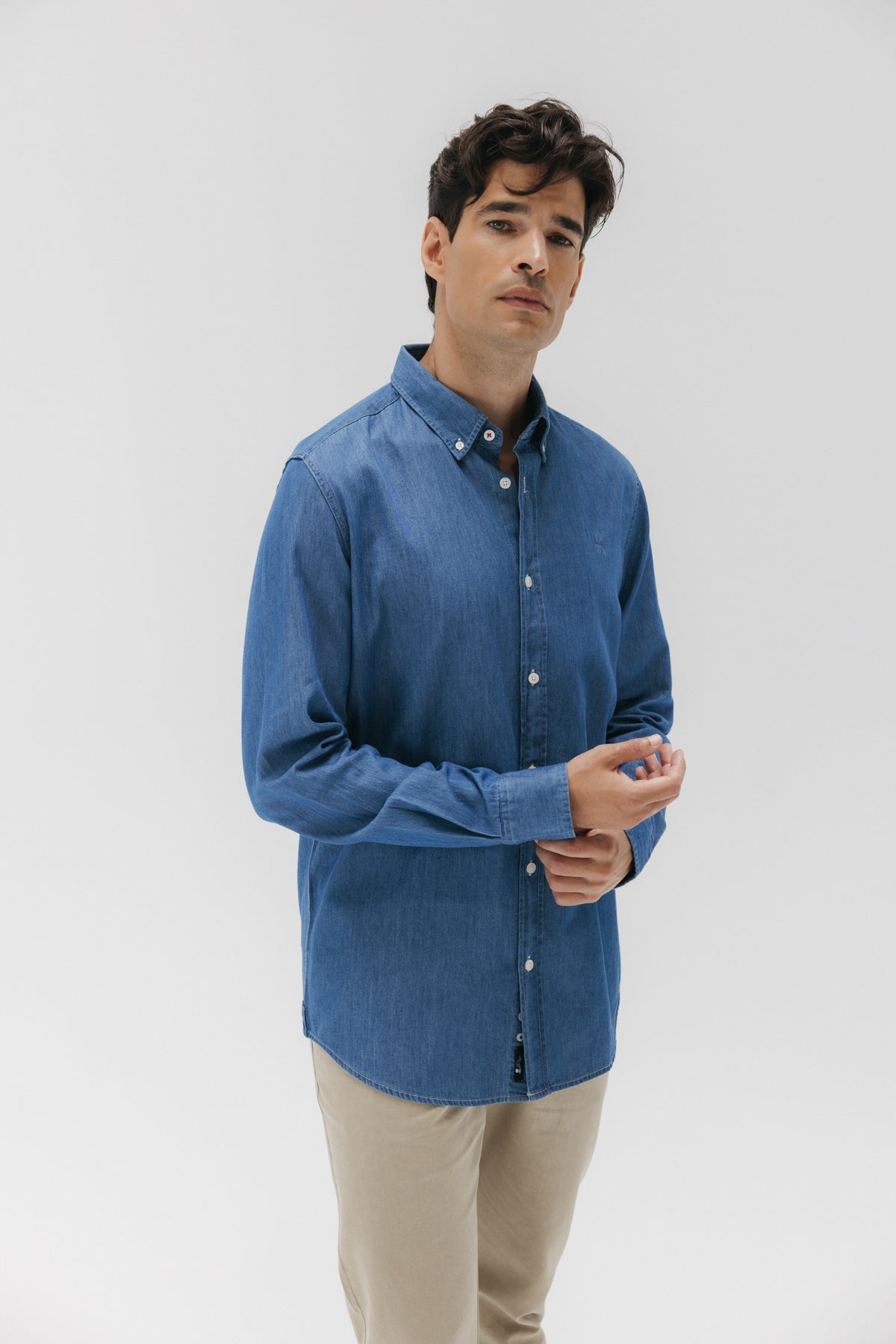 Camisa casual denim stone azul medio