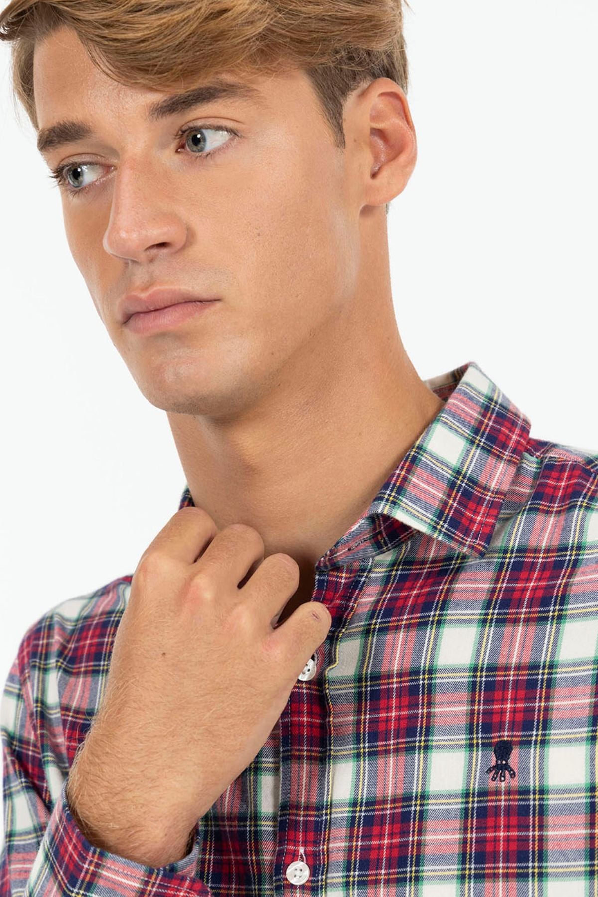 CAMISA CUADROS TRICOLOR TWILL ROJO