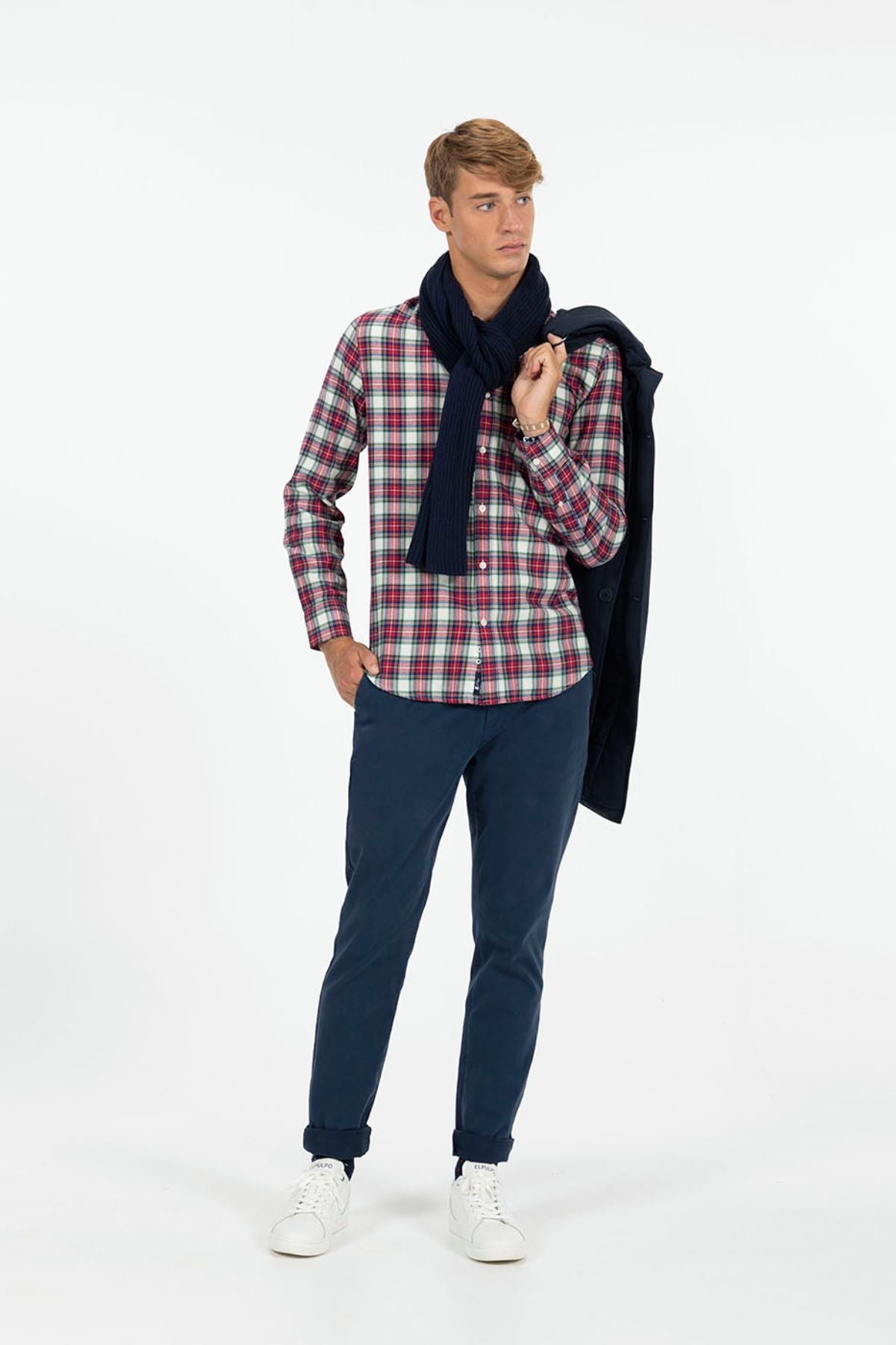 CAMISA CUADROS TRICOLOR TWILL ROJO