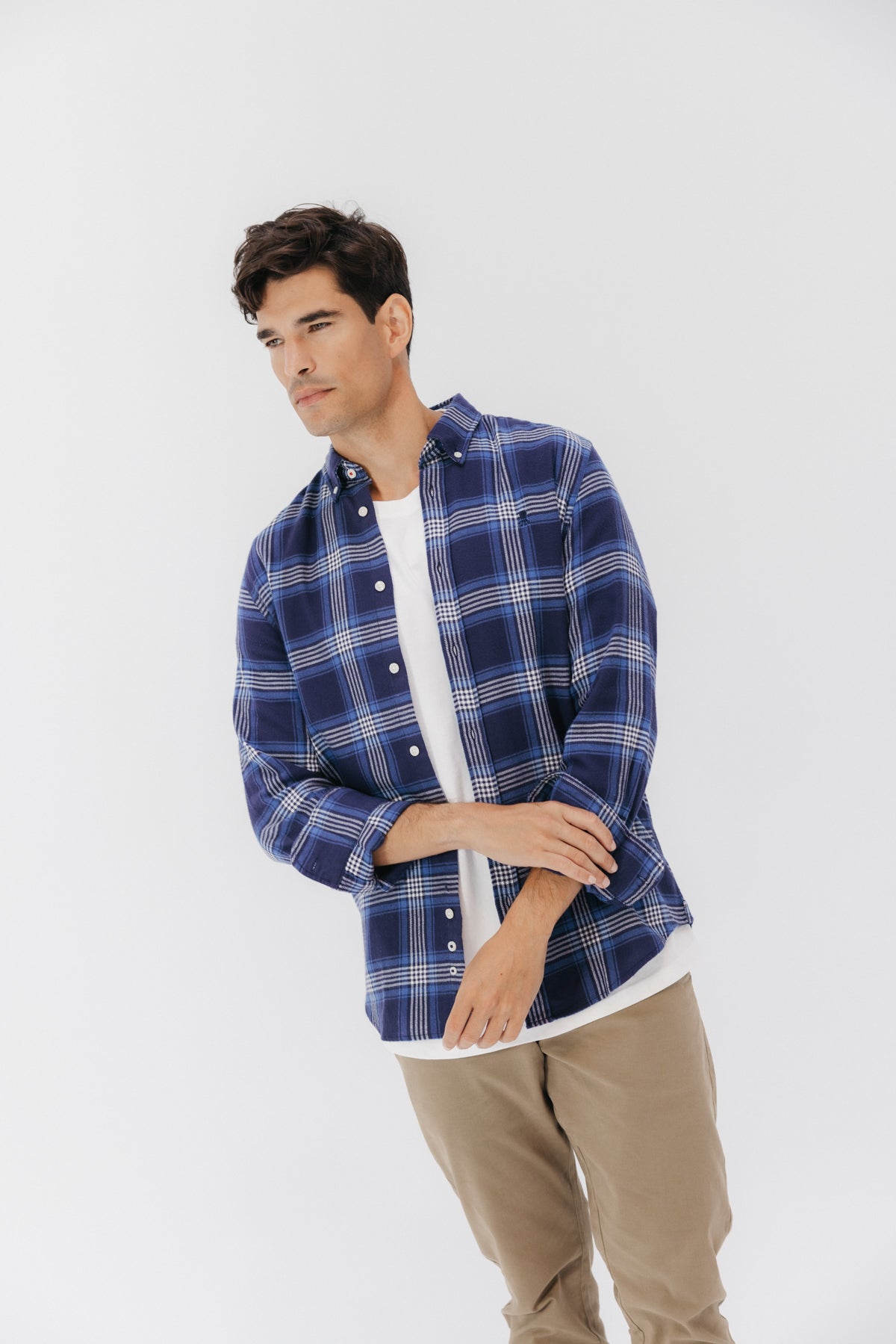CAMISA CASUAL SARGA ESCOCÉS AZUL