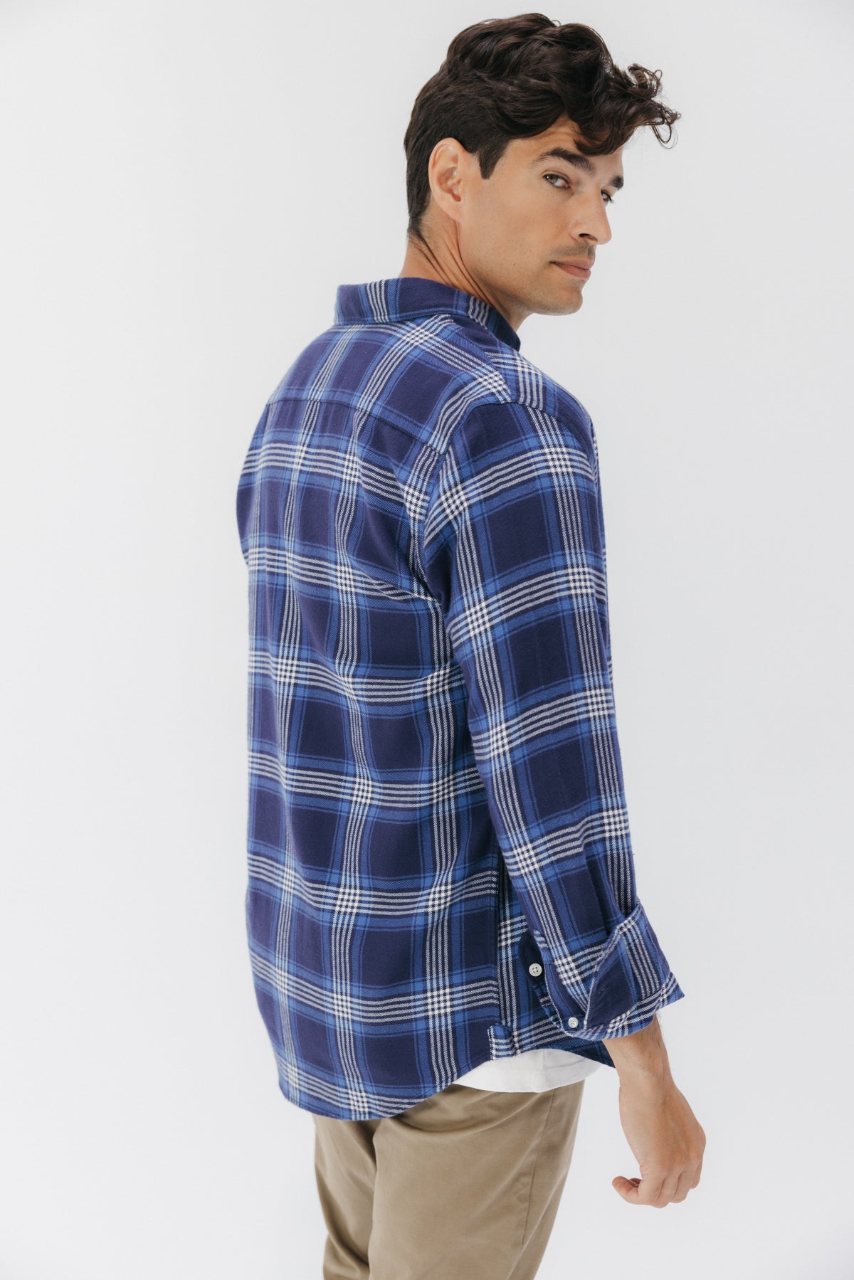 CAMISA CASUAL SARGA ESCOCÉS AZUL