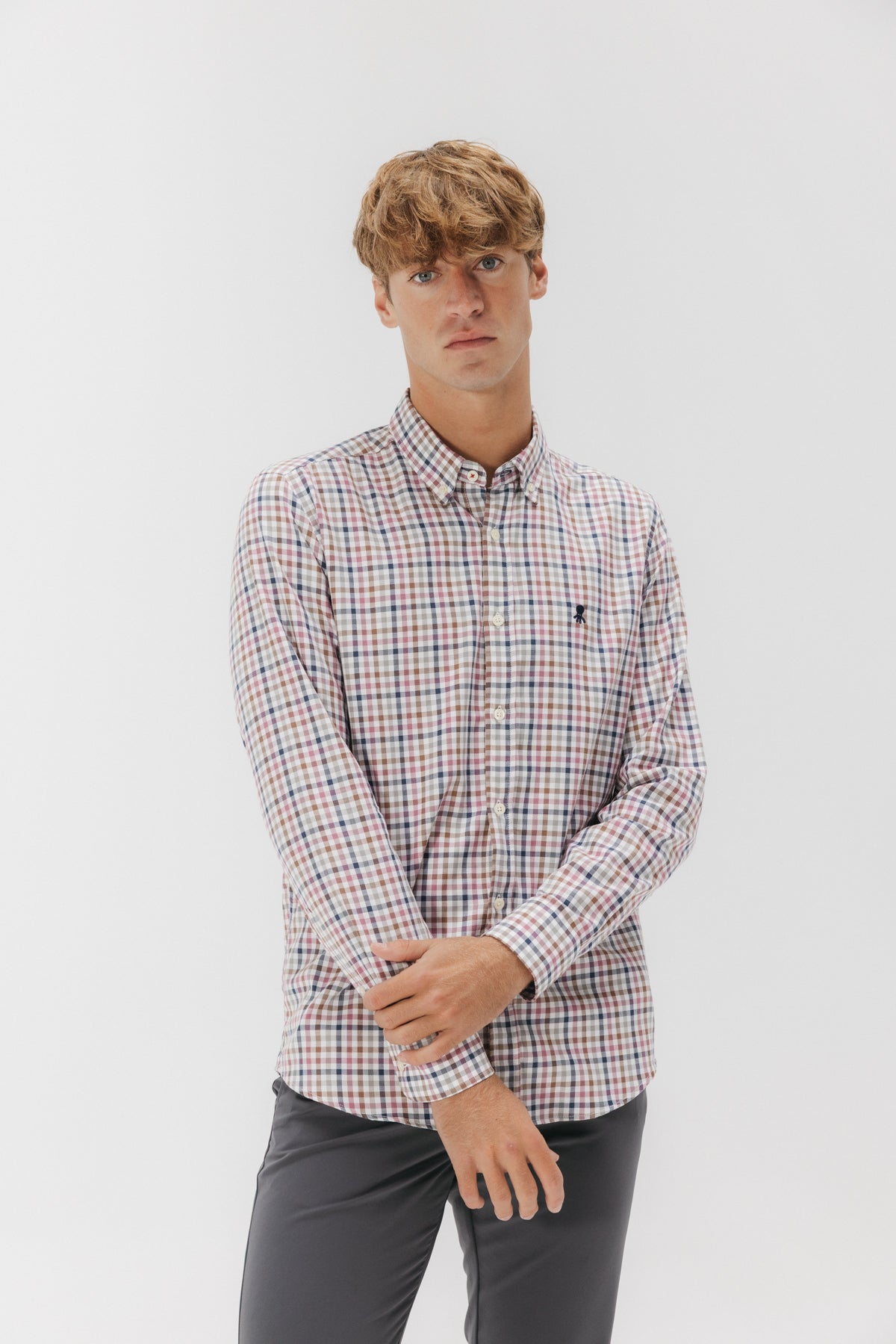 CAMISA CASUAL SARGA CUADRO ROSA MULTICOLOR