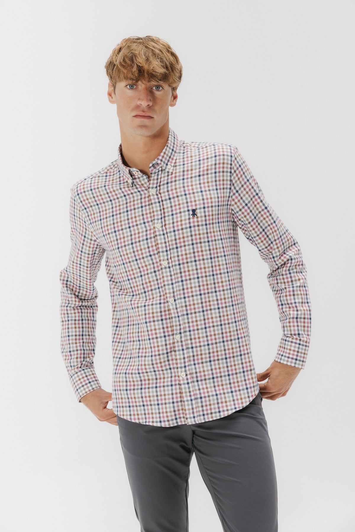 CAMISA CASUAL SARGA CUADRO ROSA MULTICOLOR