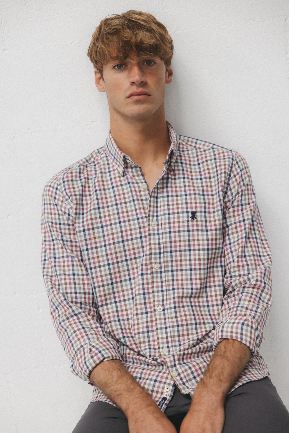 CAMISA CASUAL SARGA CUADRO ROSA MULTICOLOR