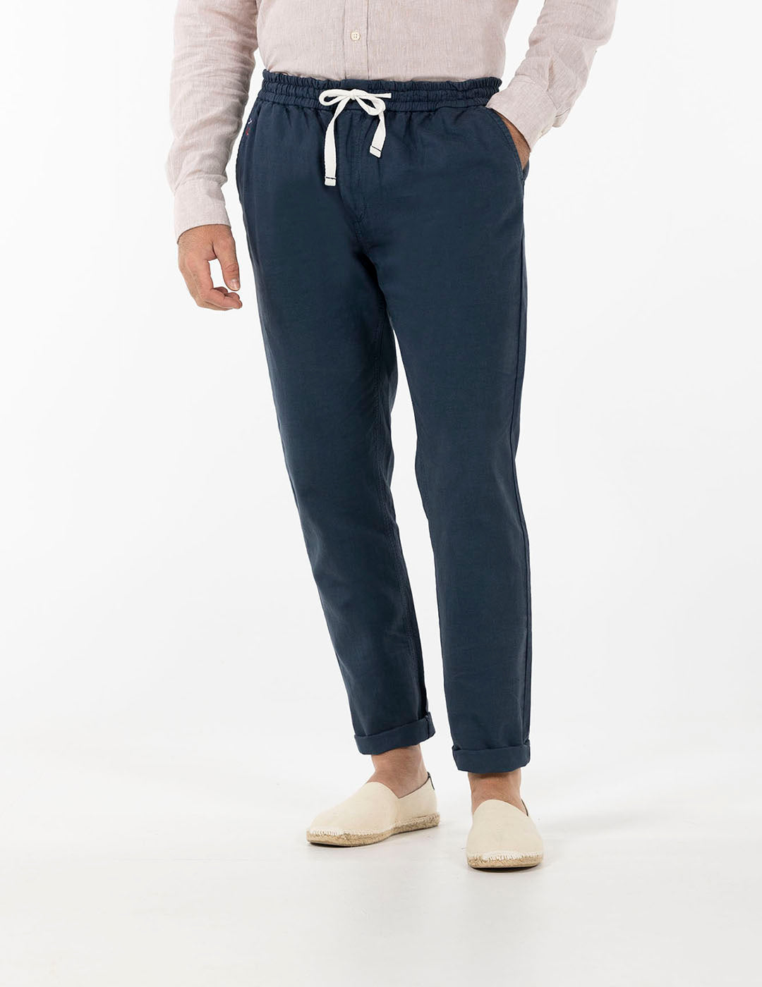 DELAVÉ NAVY BLUE LINEN COTTON JOGGER PANTS