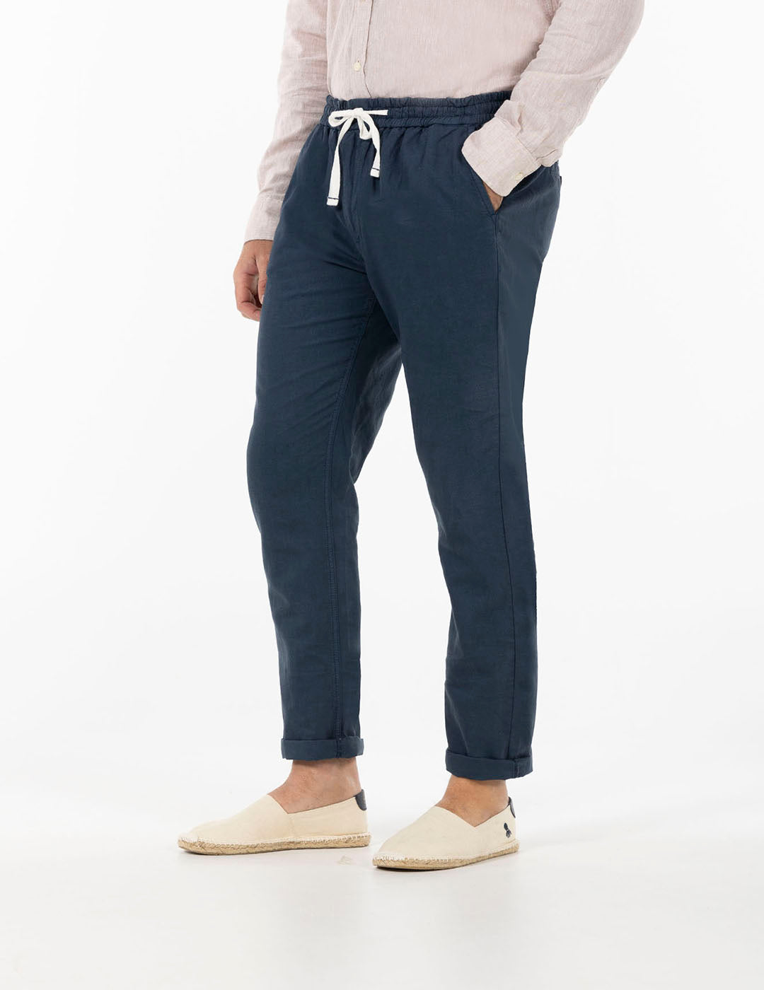 DELAVÉ NAVY BLUE LINEN COTTON JOGGER PANTS