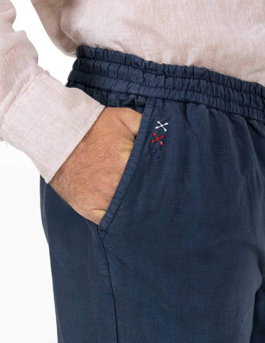 DELAVÉ NAVY BLUE LINEN COTTON JOGGER PANTS