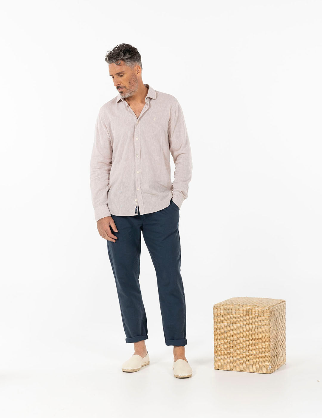 DELAVÉ NAVY BLUE LINEN COTTON JOGGER PANTS