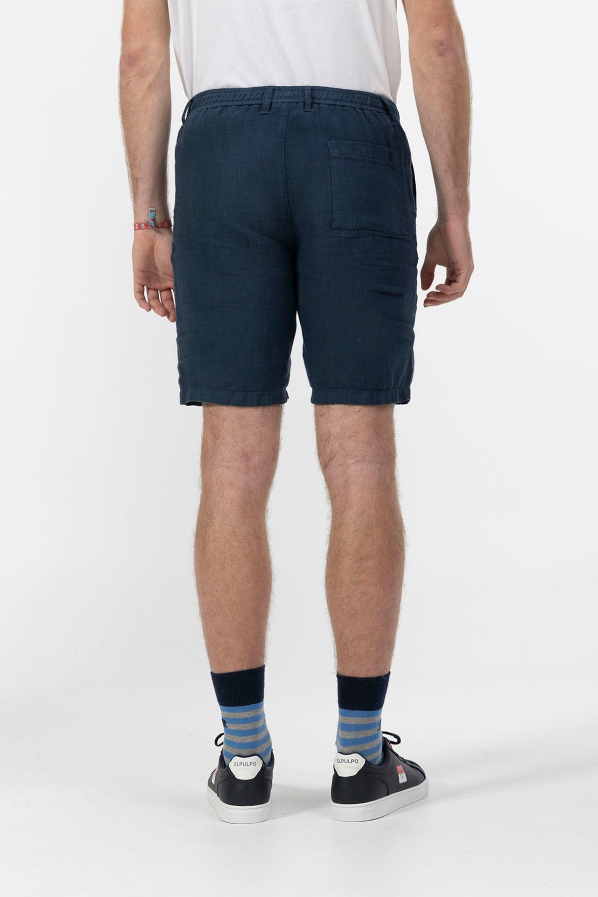 BERMUDA JOGGER CON LINO AZUL MEDIO