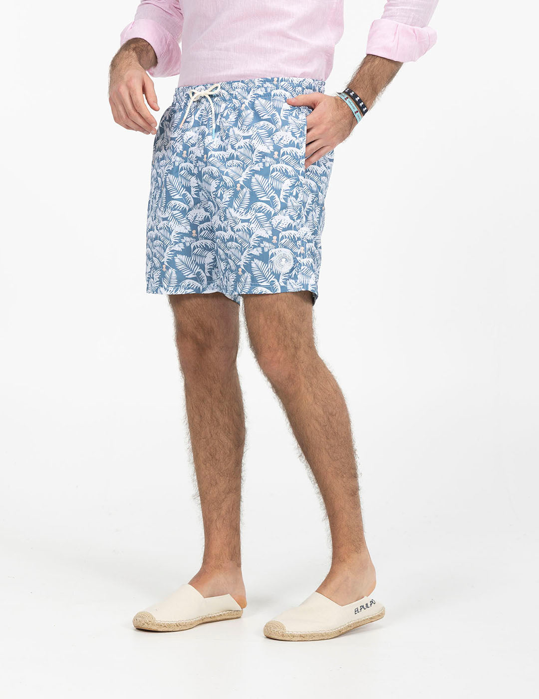 Fato de banho Delavé com estampado de folhas azul marinho