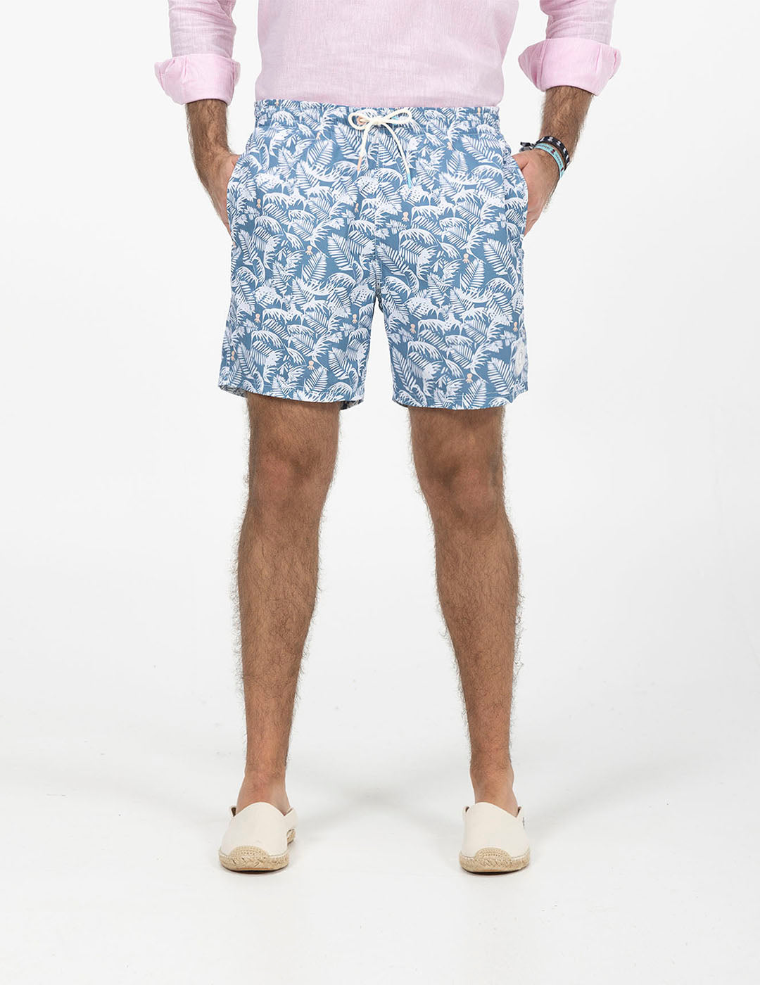 Fato de banho Delavé com estampado de folhas azul marinho