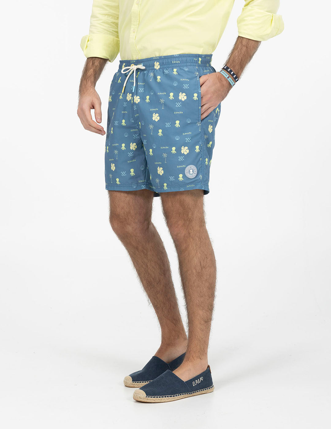 DELAVÉ NAVY BLUE PALM TREES PRINT SWIMSUIT