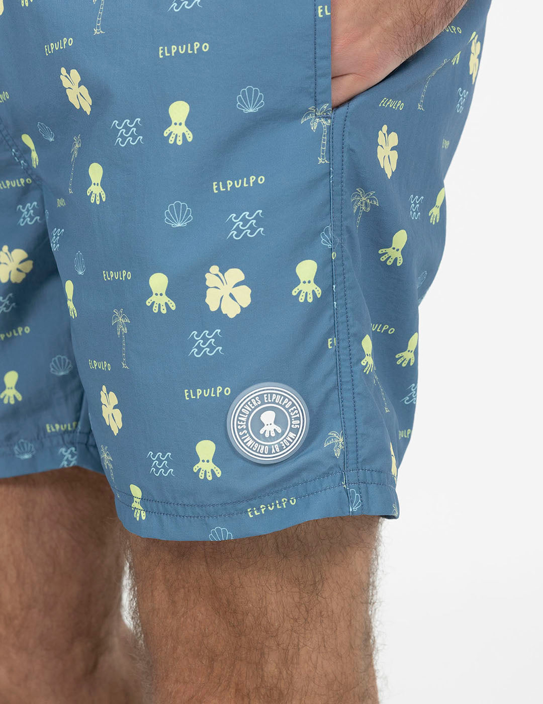 DELAVÉ NAVY BLUE PALM TREES PRINT SWIMSUIT