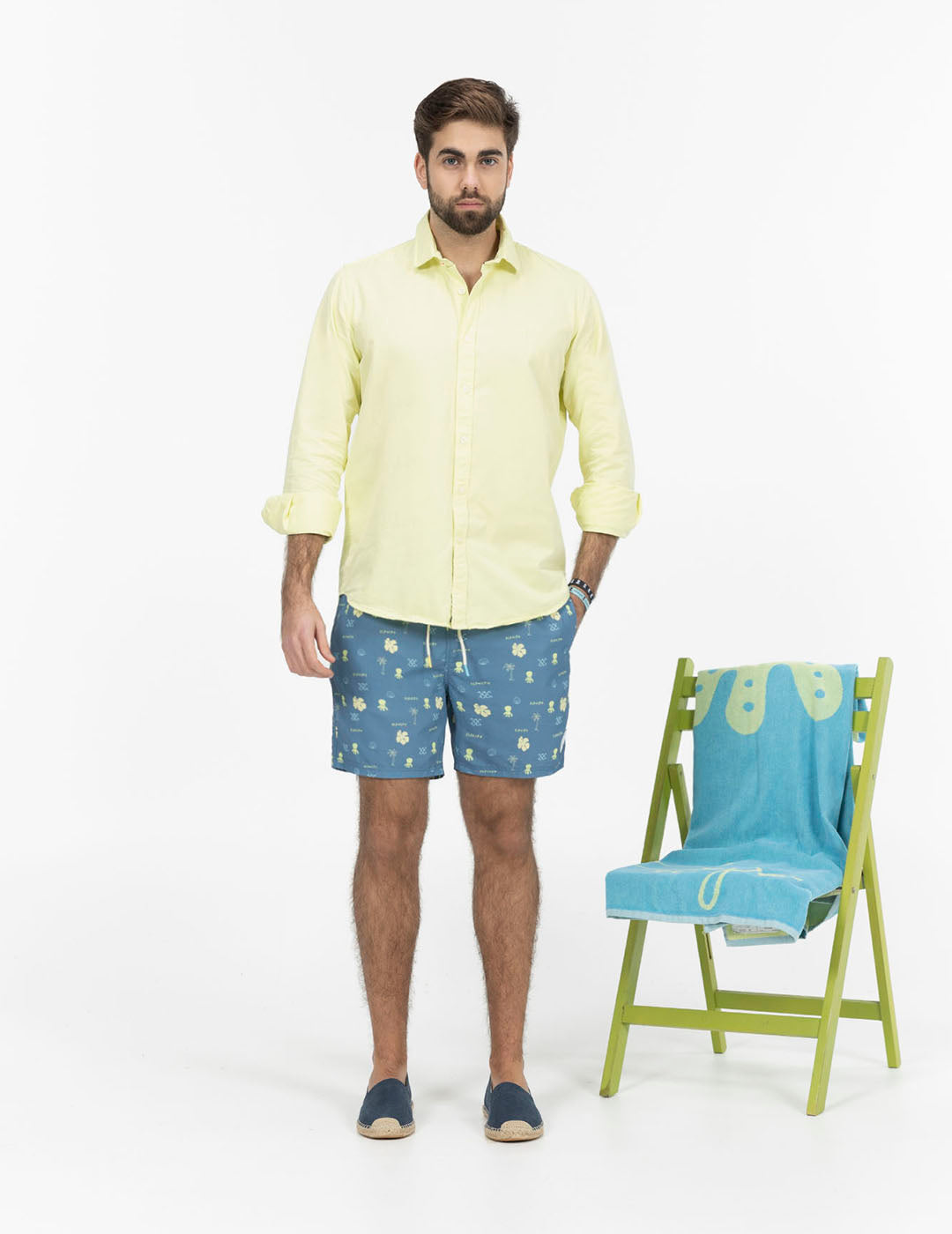 DELAVÉ NAVY BLUE PALM TREES PRINT SWIMSUIT