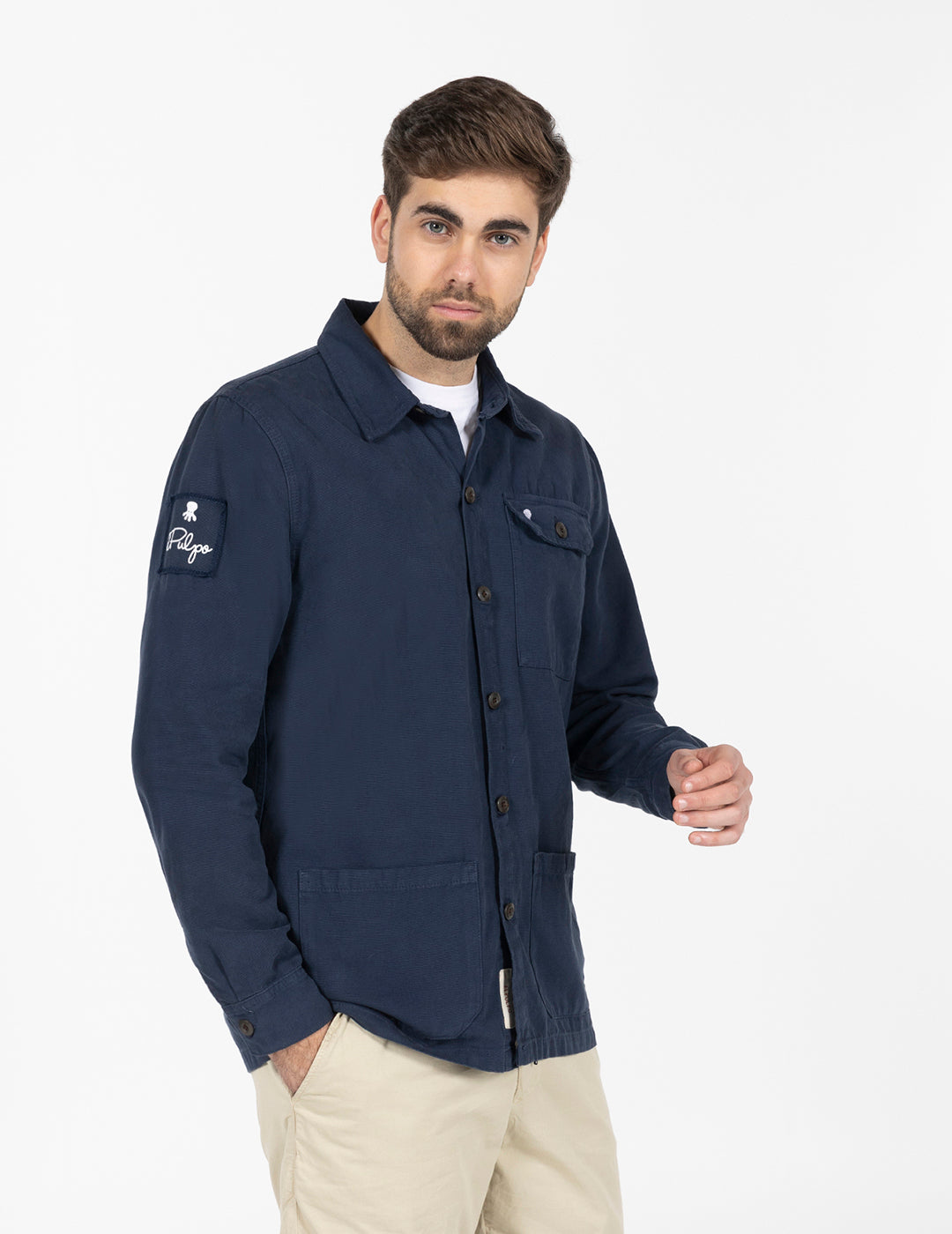 SOBRECAMISA LABEL DETAIL AZUL MARINO