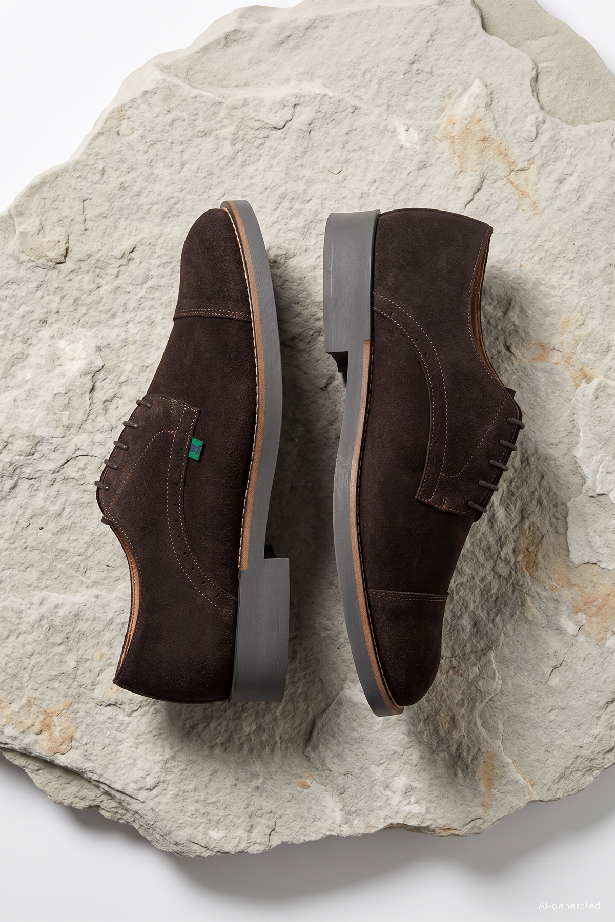 Brown rubber sole blucher shoe