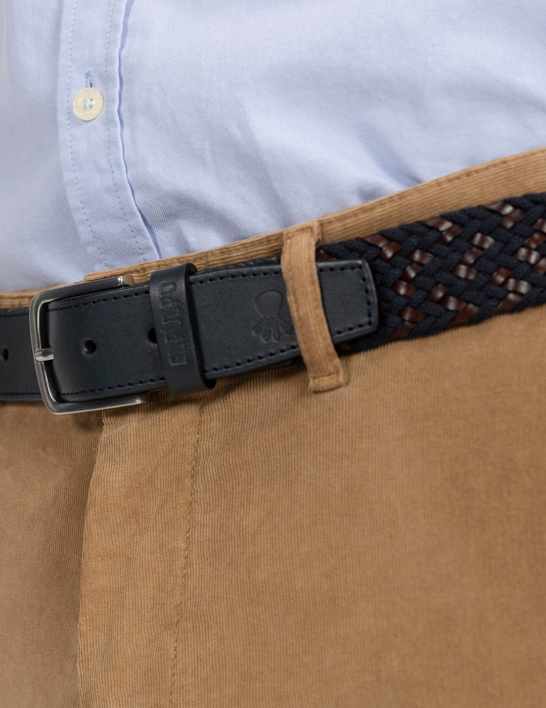 CINTURÓN TRENZADO COMBINADO PIEL ÍNDIGO