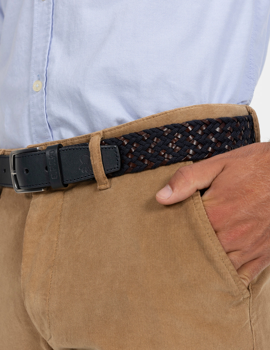 CINTURÓN TRENZADO COMBINADO PIEL ÍNDIGO